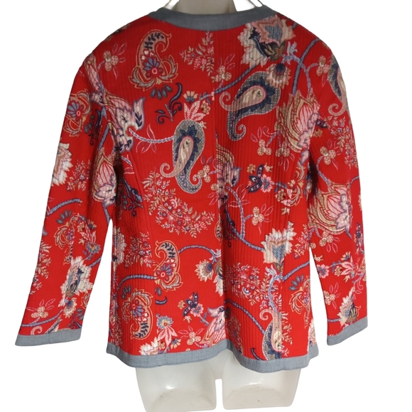 Talbots Red Paisley Floral Hook Closure Front Cardigan Jacket Women’s Medium - Picture 9 of 9